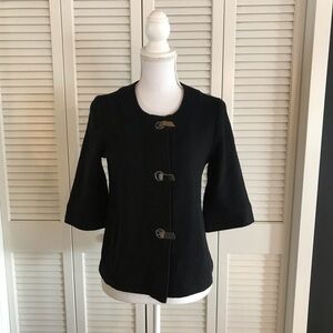 Chico’s Black Wool Cardigan Sweater Metal Clasps Women’s 3/4 Sleeve Size 0 or S